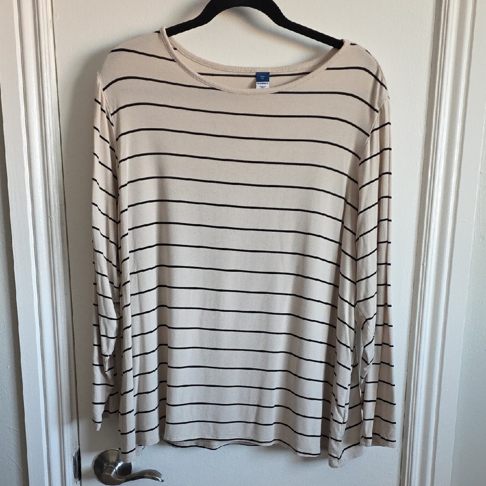 Old Navy Luxe Beige and Black Striped Top
